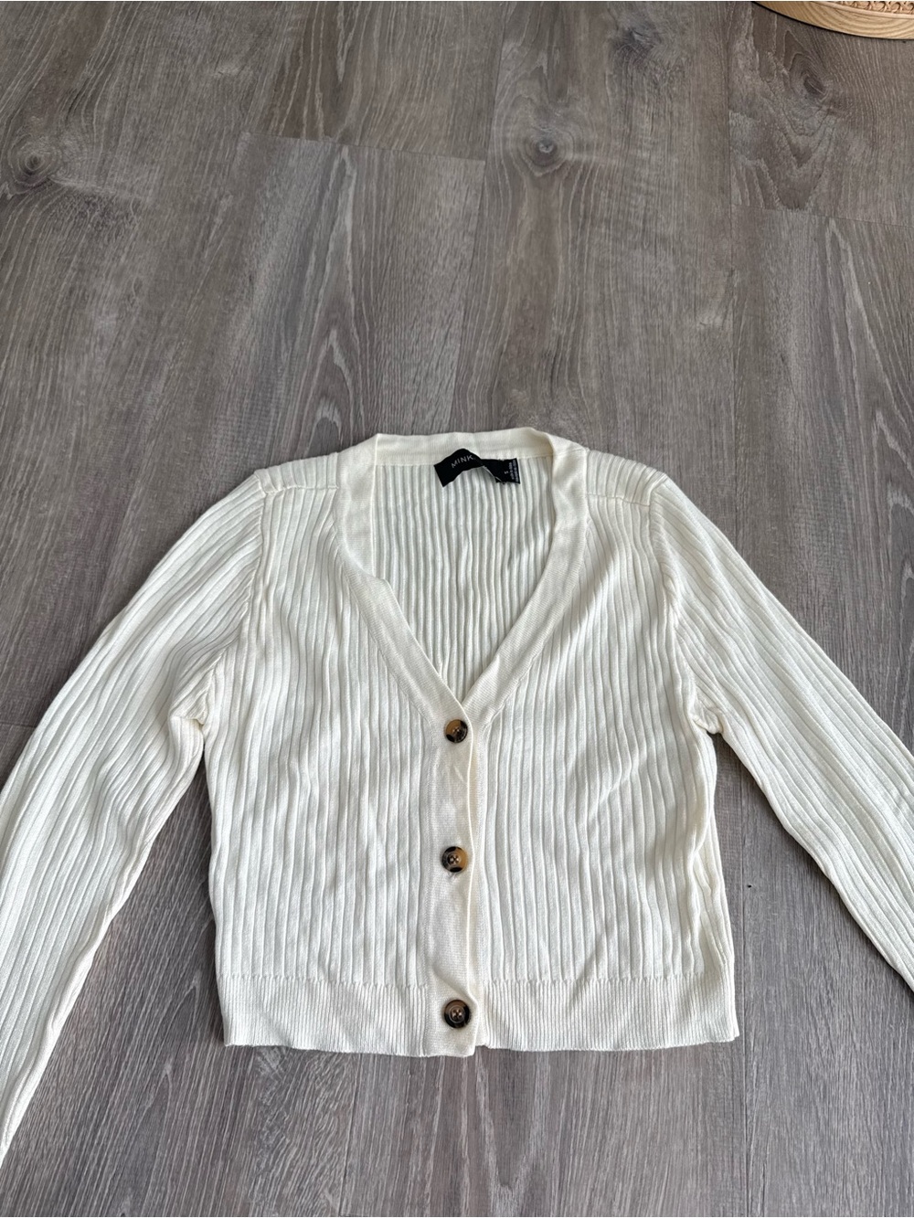 MINKPINK Cream Ribbed V-Neck Button Cardigan